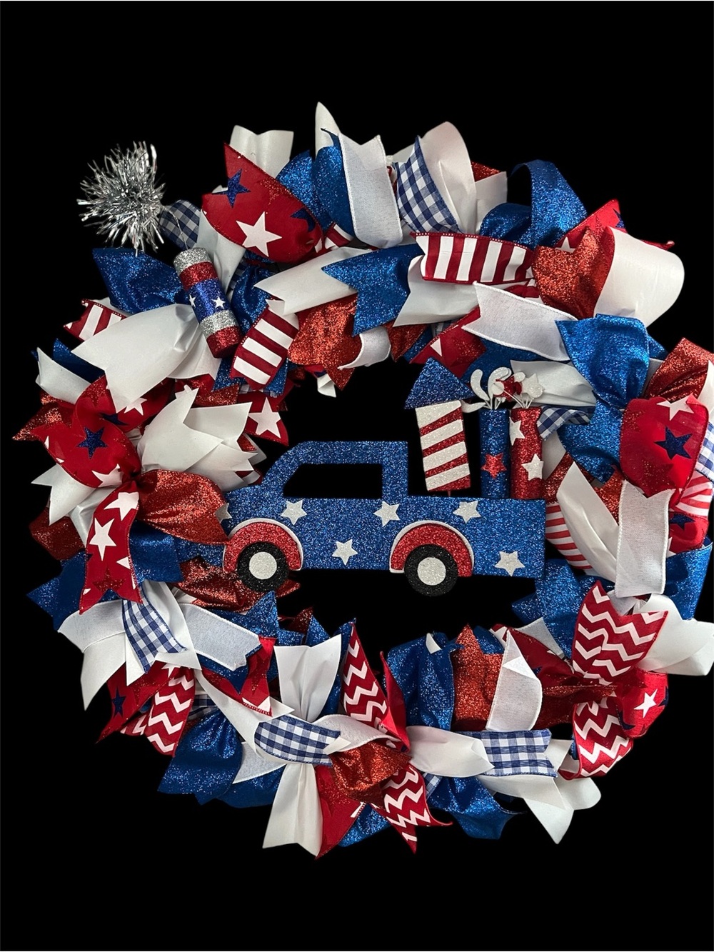 Patriotic Red White Blue Kids Truck Wreath